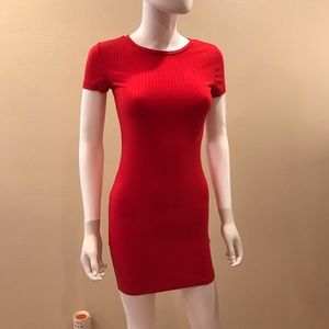 HM Divided Red Bodycon Dress Size XS Ribbed Short Sleeve Bandage Mini
